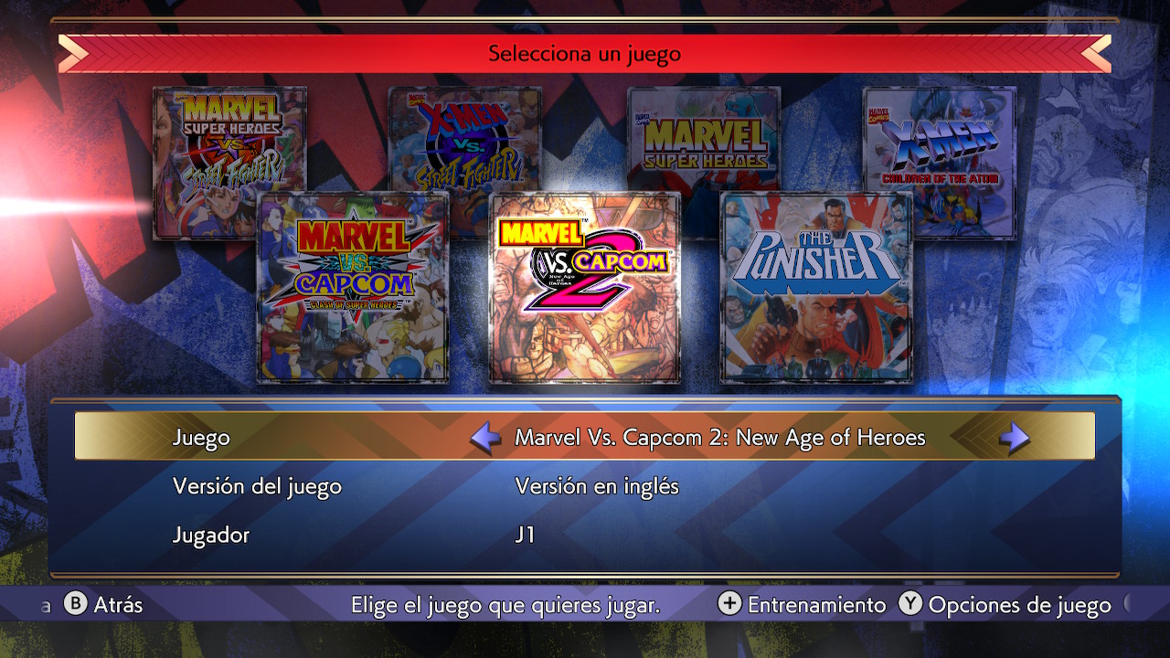 MARVEL vs CAPCOM Fighting Collection Arcade Classics - Selección de juego